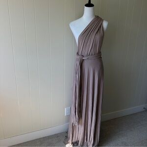 Lulu's One-Shoulder Taupe Convertible Maxi Dress